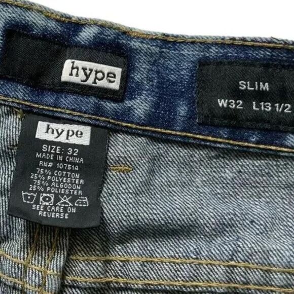 Hype Jean Short Mens Size 32 Acid Wash Distressed Whiskers Urban Hip Hop Pant - Picture 7 of 7